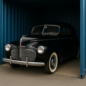 A classic car parked inside a secure Boxxs Self Storage container in Linlithgow Scotland