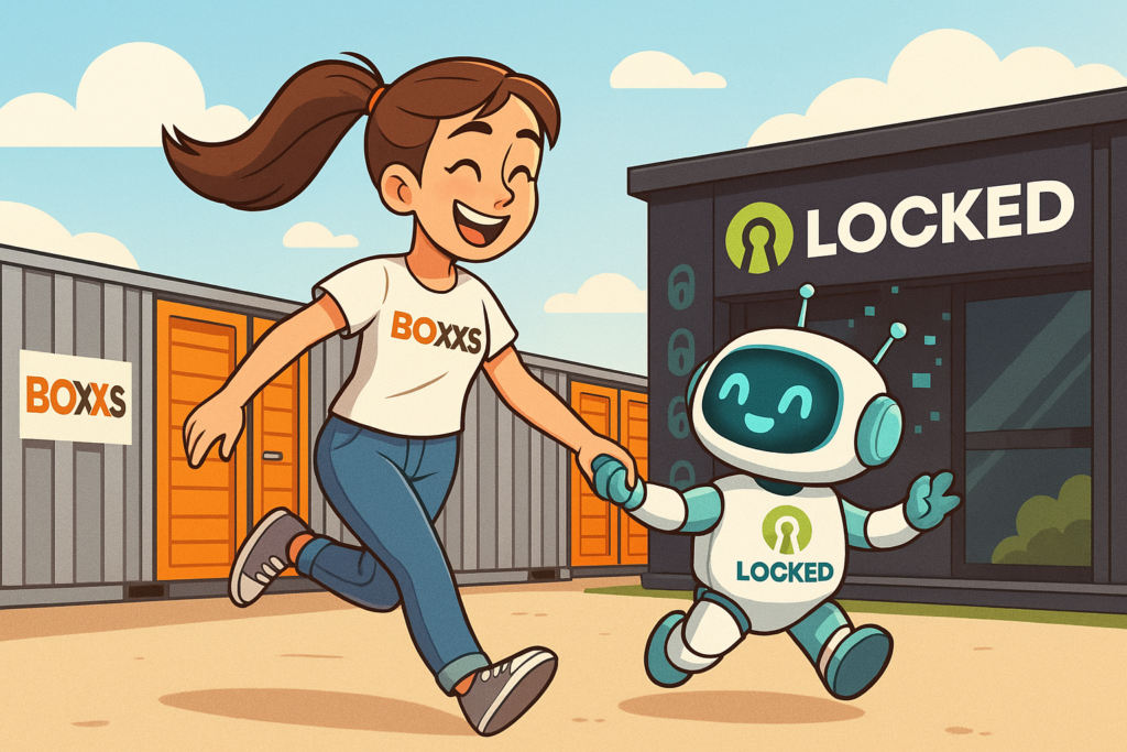 Boxxs and Locked logos side by side as sister self storage brands