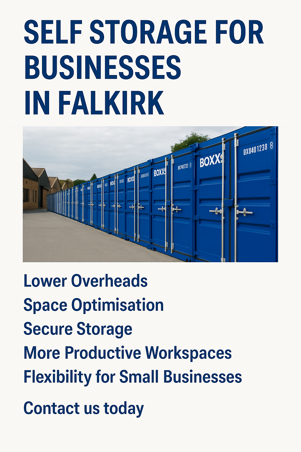 Affordable business storage units for Falkirk companies at Boxxs Self Storage, Mill Road Industrial Estate