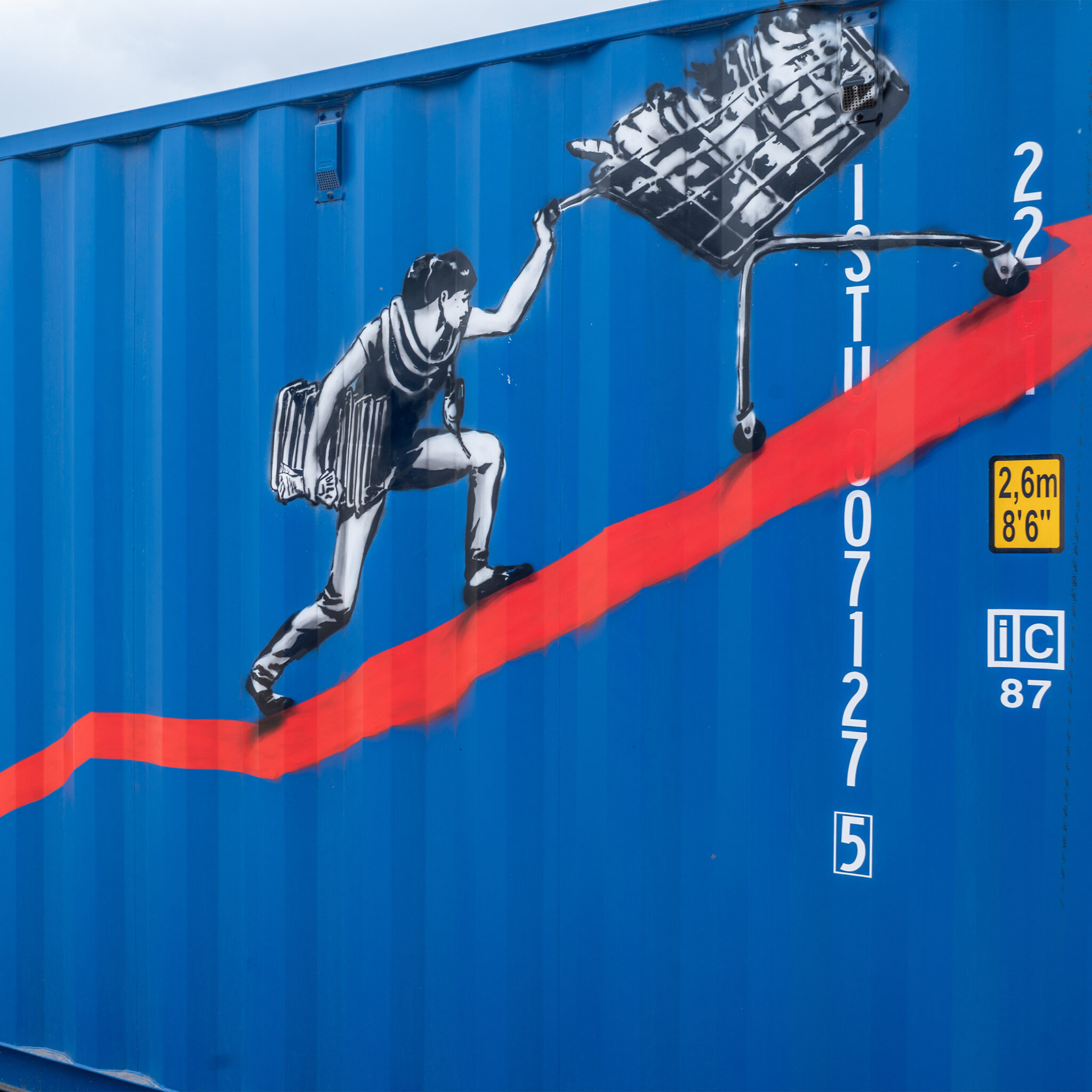 The Rebel Bear Cost of Living artwork on BOXXS container in Linlithgow - bold statement on inflation and economic struggle