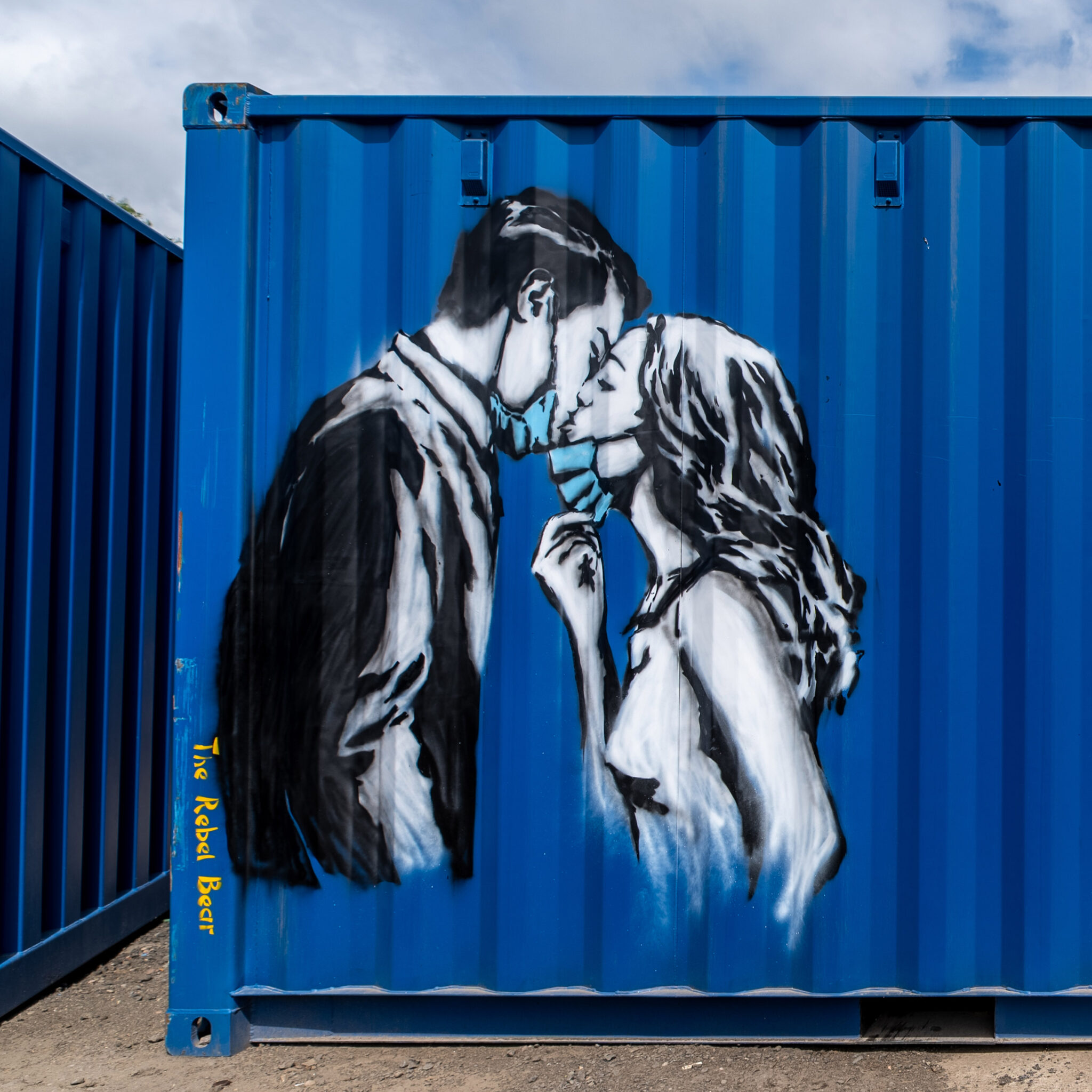The Rebel Bear Fear and Love artwork at BOXXS Self Storage in Linlithgow - bold mural on human connection and resilience