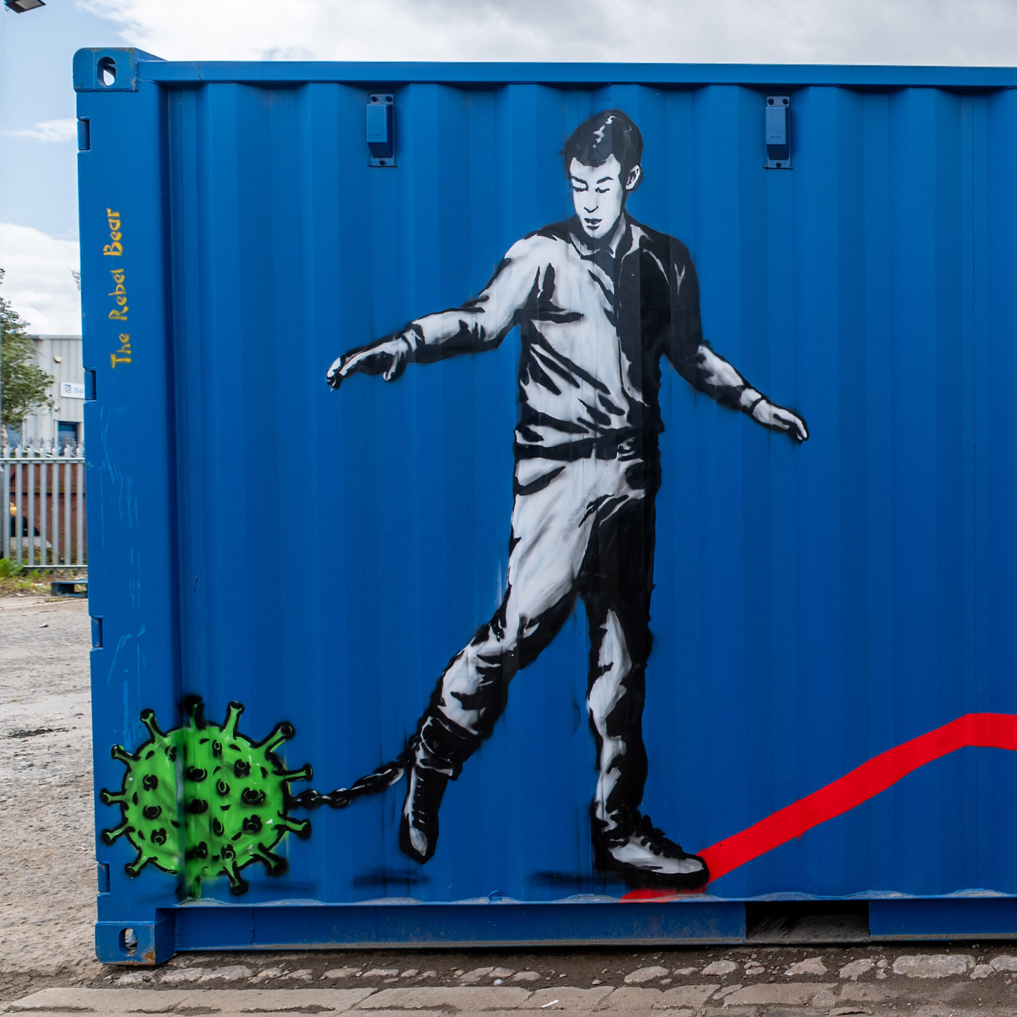 The Rebel Bear Lockdown artwork at BOXXS Linlithgow - mural exploring the emotional toll of the pandemic