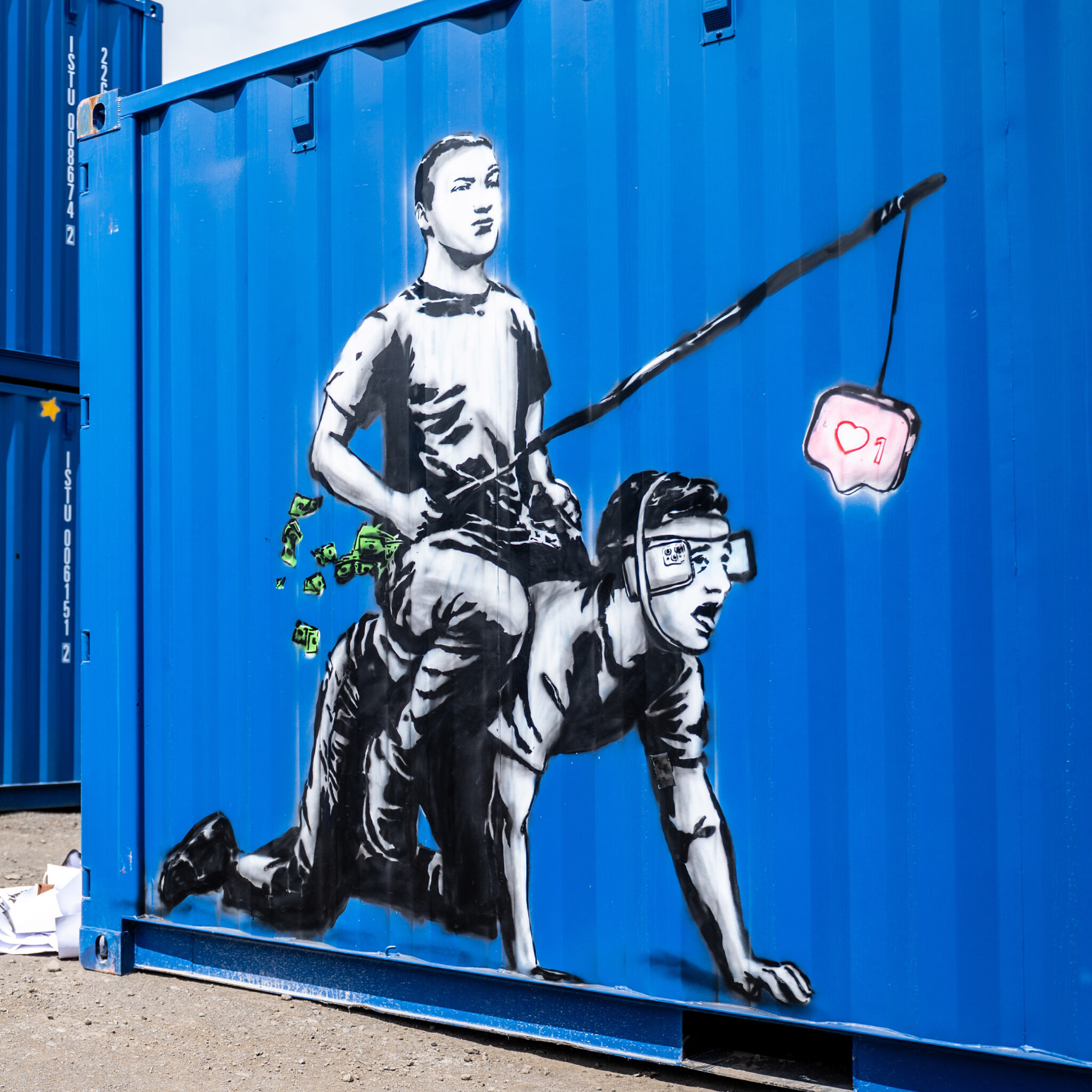 The Rebel Bear Zuck artwork at BOXXS Linlithgow - bold mural challenging social media influence and data control