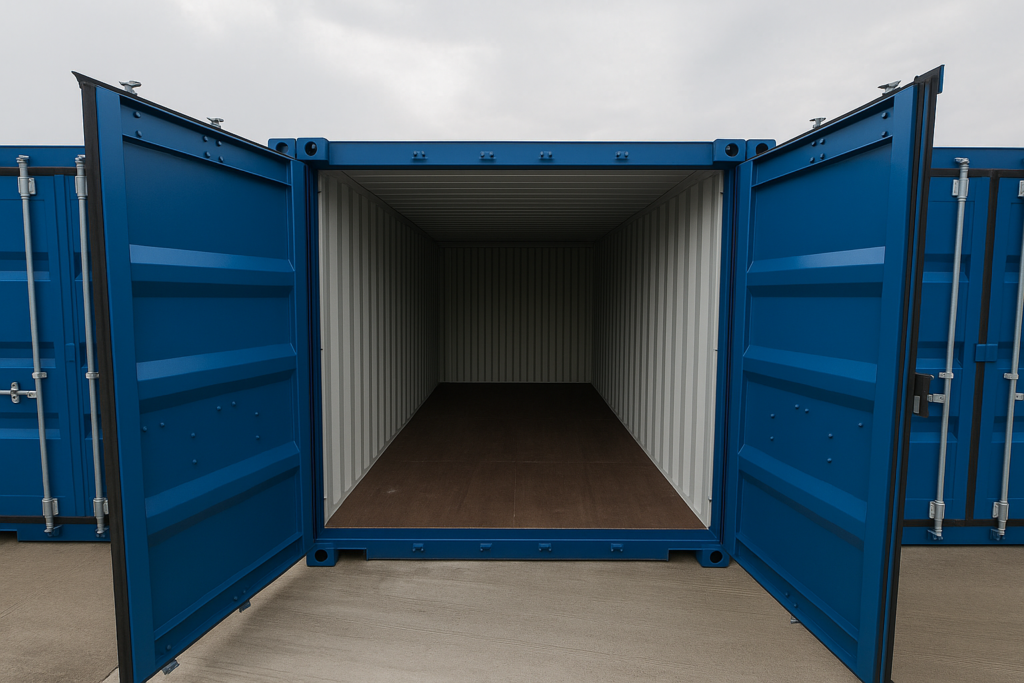 Interior of a clean metal shipping container used for self storage