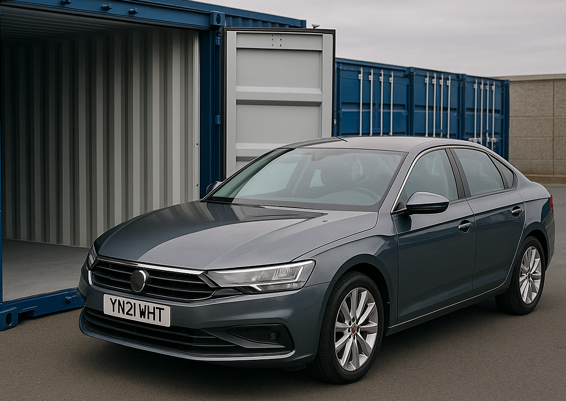 Car outside drive-up storage unit at Boxxs Linlithgow near Falkirk