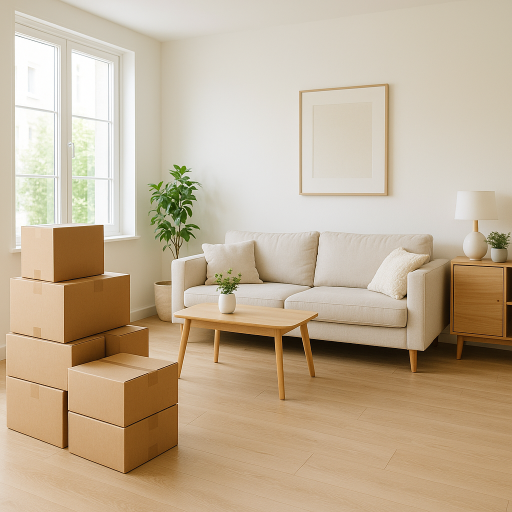 A clean, decluttered living room in West Lothian staged for sale with items stored at Boxxs.
