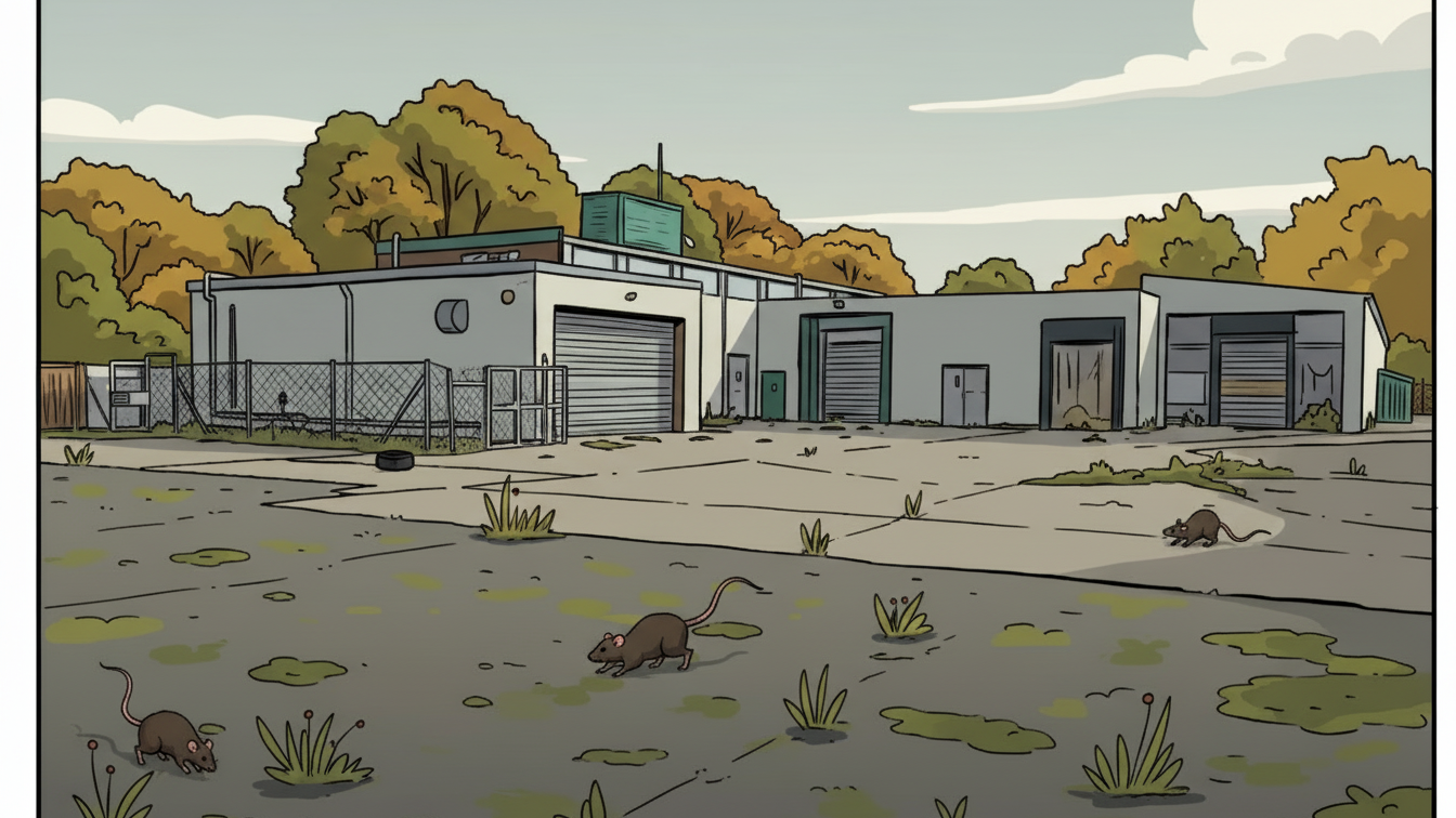 Cartoon-style drawing of the former ABP building on Strathtay Road in Perth, shown prior to redevelopment of Perth Self Storage site